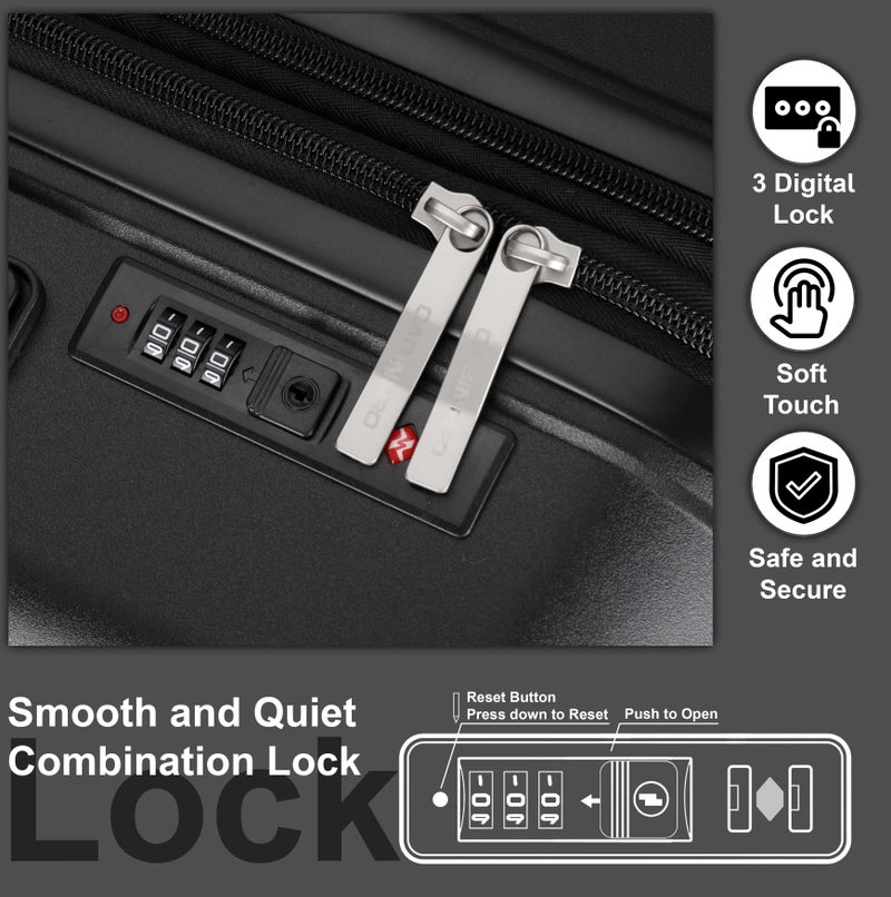 CABINPRO Unisex Expandable Large Checked PP Fashion Trolley Lightweight Hard Shell Spinner luggage with 360° Degree 4 Twin Wheel and Double Zippers CP003 Black - Image 5