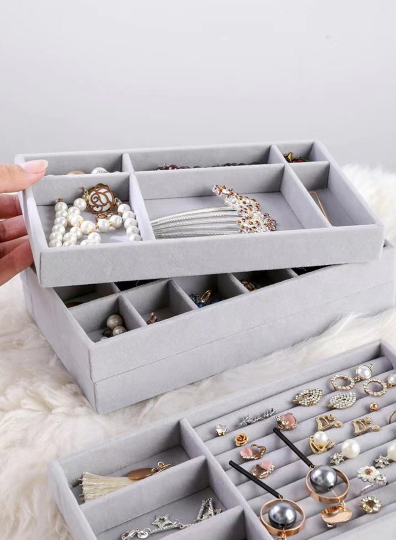 WAOKN Stackable Velvet Jewelry Trays Organizer, Jewelry Storage Display Trays for Drawer, Earring Necklace Bracelet Ring Organizer,Jewelry Organizer Trays for Drawers, Stackable Velvet Jewelry Drawer Tray Set of 4, Jewelry Display Storage Box Showcase Holder Drawer Organizer for Earring Necklace Bracelet Ring Accessary - Image 4