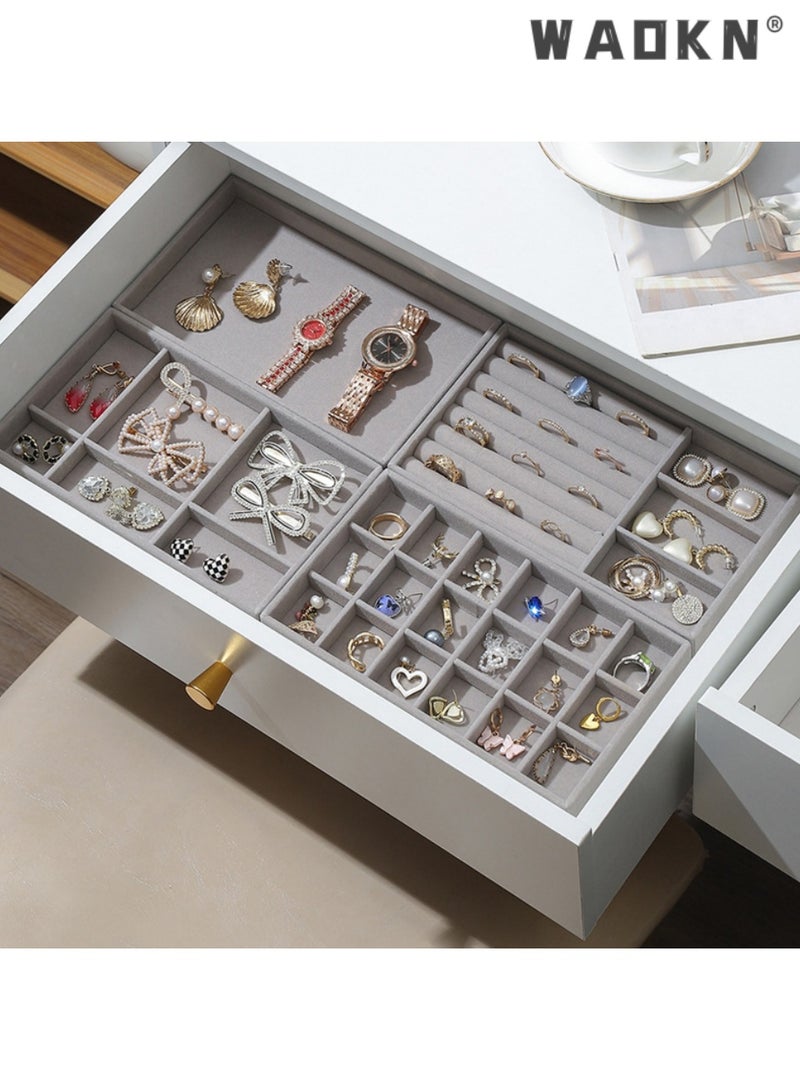WAOKN Stackable Velvet Jewelry Trays Organizer, Jewelry Storage Display Trays for Drawer, Earring Necklace Bracelet Ring Organizer,Jewelry Organizer Trays for Drawers, Stackable Velvet Jewelry Drawer Tray Set of 4, Jewelry Display Storage Box Showcase Holder Drawer Organizer for Earring Necklace Bracelet Ring Accessary - Image 2