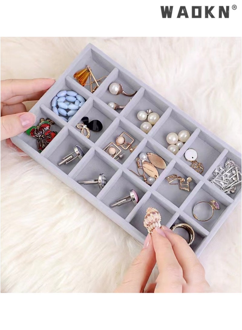 WAOKN Stackable Velvet Jewelry Trays Organizer, Jewelry Storage Display Trays for Drawer, Earring Necklace Bracelet Ring Organizer,Jewelry Organizer Trays for Drawers, Stackable Velvet Jewelry Drawer Tray Set of 4, Jewelry Display Storage Box Showcase Holder Drawer Organizer for Earring Necklace Bracelet Ring Accessary - Image 5