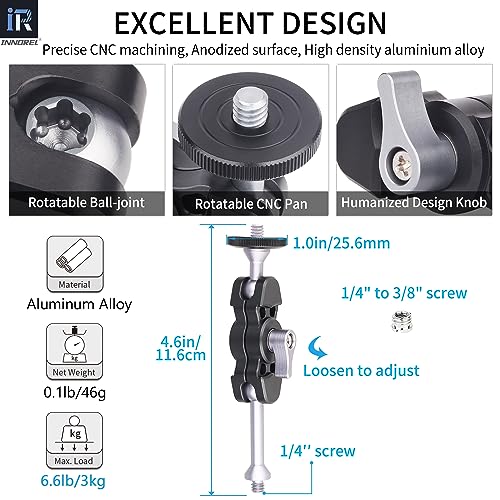 Innorel Magic Arm M1 Universal Adjustable Aluminum Alloy Magic Arm With Dual Ball Head Articulating 1 4" Screw On Both Ends For Tripod Led Light Lcd Monitor Microphone Phone Clip Load 6.6Lb 3Kg - Image 2