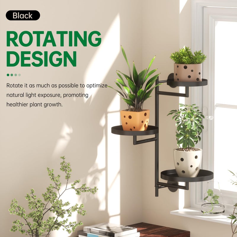 YFFSRJDJ Rotating Window Wall Plant Shelves Stand Holder, 3 Tiered Metal Floating Plant Shelf Hanger Indoor , Window Sill Gifts - Image 2
