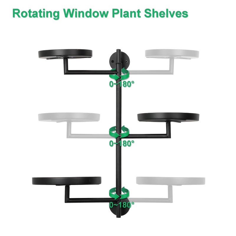 YFFSRJDJ Rotating Window Wall Plant Shelves Stand Holder, 3 Tiered Metal Floating Plant Shelf Hanger Indoor , Window Sill Gifts - Image 3