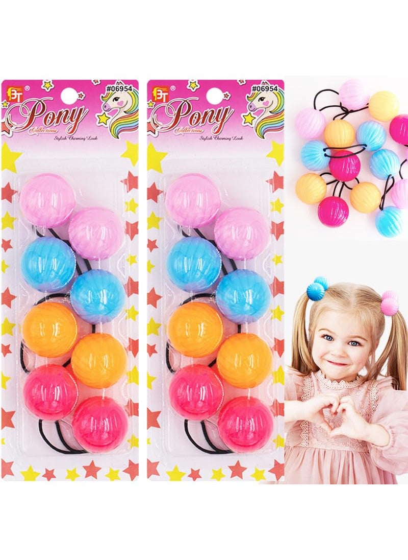 Beauty Town - 8 Pcs Large Bobble Ponytail Holders - Hair Ties with Balls for Girls, Kids, and Toddlers (Light Pink/Sky Blue/Orange/Hot Pink) - Image 1