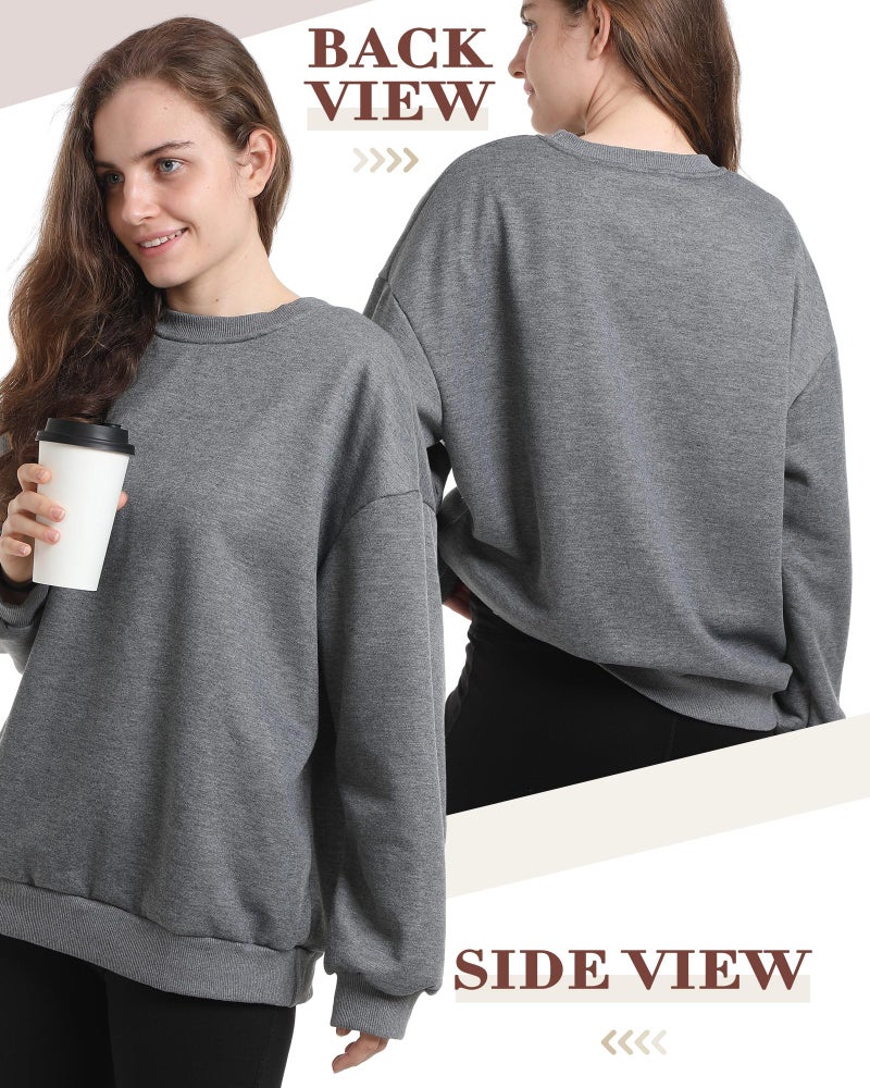 Chicingyou 2 Pack Women's Sherpa Lined Sweatshirts Crewneck Fleece Pullover Long Sleeve Tops Winter Soft Sweatshirts no hood(Black, Dark Grey,M) - Image 2