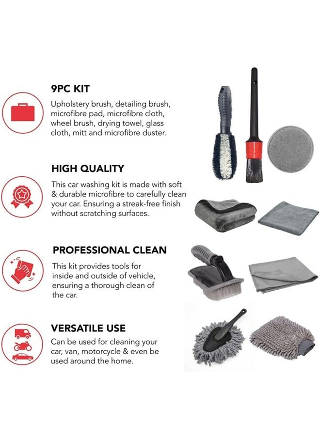 Arabest 9Pcs Car Wash Cleaning Kit, Wheel Brush for Car Alloy Wheel Tyre Brush Cleaning, Automotive Detail Brushes Rim Cleaner,Car Detailing Brush Kit for Car Interior & Exterior,Wheels Engine Cleaning  - Image 2