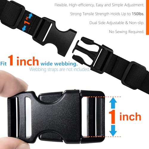LASIGHT Buckles for 1 inch Wide Webbing Straps: Quick Side Release Buckle 10 set and Tri-Glide Slide 20 pcs Fit 1" Nylon Web Belt, Plastic Snap Fastener Clip Heavy Duty Replacement Dual Adjustable - Image 2