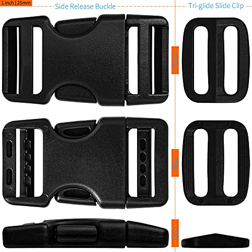 LASIGHT Buckles for 1 inch Wide Webbing Straps: Quick Side Release Buckle 10 set and Tri-Glide Slide 20 pcs Fit 1" Nylon Web Belt, Plastic Snap Fastener Clip Heavy Duty Replacement Dual Adjustable - Image 5