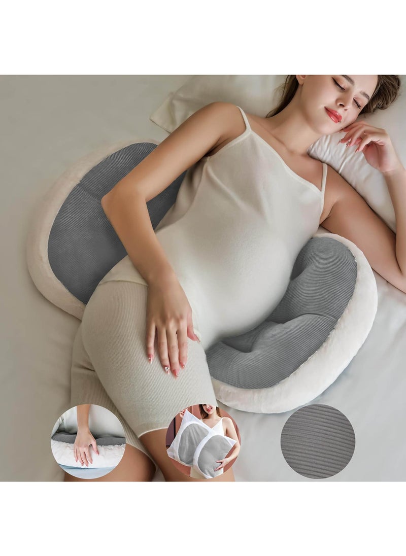 Rock Pow Pregnancy Pillow for Sleeping,Comfortable Faux Fur Luxury Maternity Pillow Support for Pregnant Women, Pregnancy Pillows with Laundry Bag, Maternity Pillows for Hip Pain  - Image 1