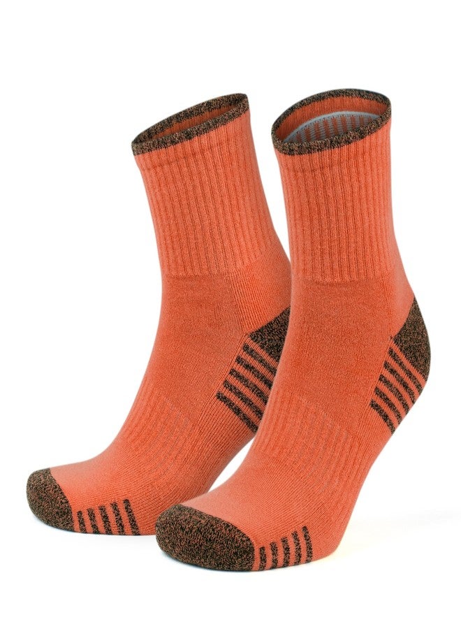 GoWith 2 Pairs Unisex Cotton Cushioned Crew Socks, Moisture-Wicking Lightweight Athletic Striped Golf Socks for Men & Women, Orange, Small, Model: 3502 - Image 1