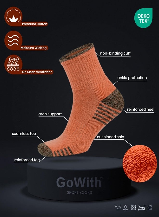 GoWith 2 Pairs Unisex Cotton Cushioned Crew Socks, Moisture-Wicking Lightweight Athletic Striped Golf Socks for Men & Women, Orange, Small, Model: 3502 - Image 5