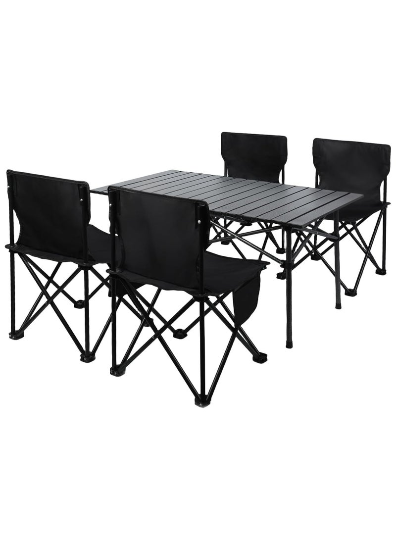 MOMENT Camping Table and Chairs, Folding Picnic Table and Chairs 4, Roll-Up Foldable Table Set with Large Storage and Carrying Bag for Indoor Outdoor BBQ Party Fishing Beach, 95cm (L) X 55cm(W) - Image 1