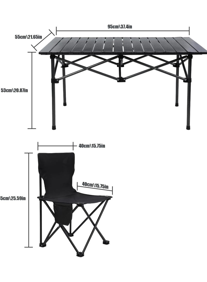 MOMENT Camping Table and Chairs, Folding Picnic Table and Chairs 4, Roll-Up Foldable Table Set with Large Storage and Carrying Bag for Indoor Outdoor BBQ Party Fishing Beach, 95cm (L) X 55cm(W) - Image 2