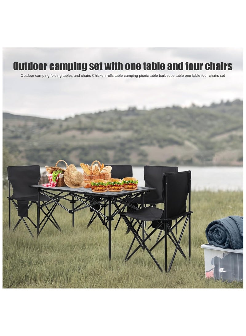 MOMENT Camping Table and Chairs, Folding Picnic Table and Chairs 4, Roll-Up Foldable Table Set with Large Storage and Carrying Bag for Indoor Outdoor BBQ Party Fishing Beach, 95cm (L) X 55cm(W) - Image 4