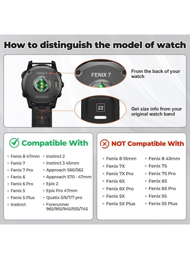 ANCOOL Compatible with Fenix 5/Fenix 6/Fenix 7 Band 22mm Width Soft Silicone Watch Strap for Fenix 5 Plus/Fenix 6 Pro/Approach S62/Quatix 6,Replacement for Forerunner 935/Quatix 5 Smartwatch Bands - Image 2