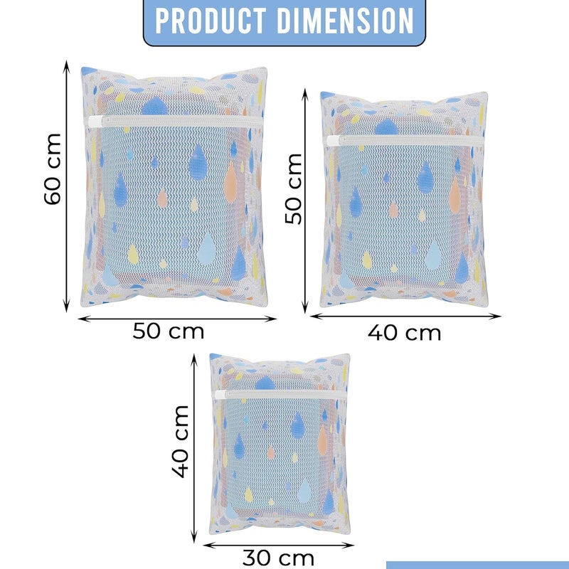 Kuber Industries Set of 12 Polyester Mesh Laundry Bag with Zip Reusable Washing Bags for Washing Machine Ideal for Delicate Fabrics Lingerie Shoes Protection YZ93 Drop Print White - Image 3