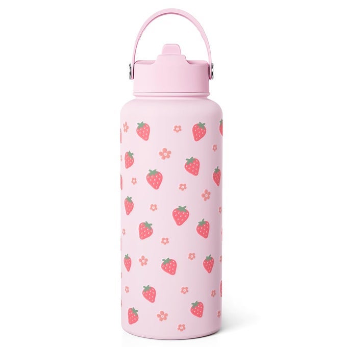 STRAWBERRY WATER BOTTLE 32OZ STAINLESS STEEL WITH LID STRAW INSULATED BOTTLES FOR WOMEN GIRLS GIFTS IDEAS FOR BIRTHDAY CHRISTMAS