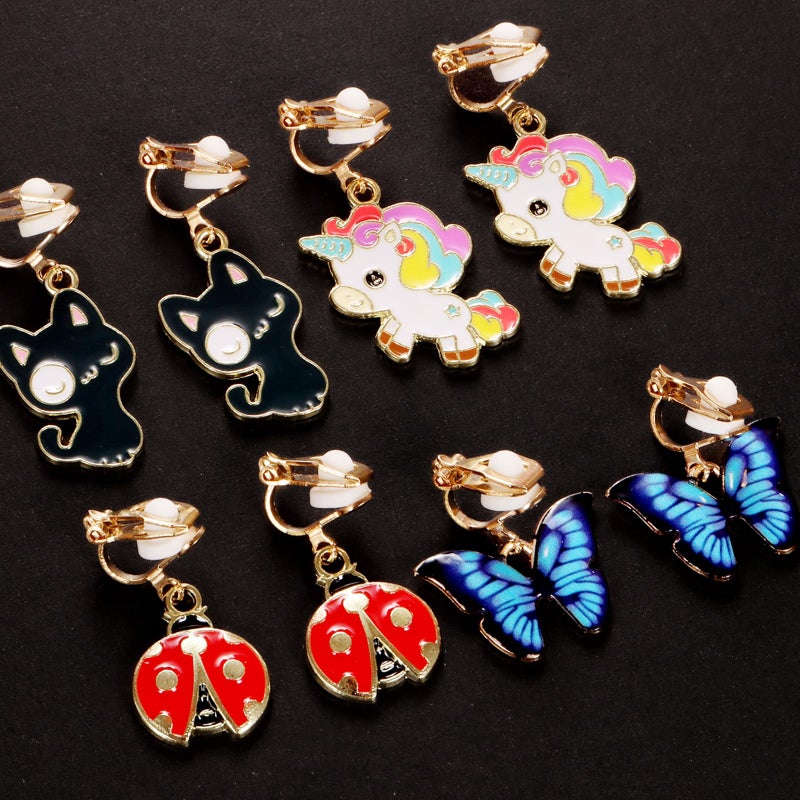 SYNLIN A chic set of 20 pairs clip on earrings for girls without Pierced Ears,Vibrant Themes Like Flowers, Unicorns, Ladybugs, Butterflies, Sheep - Image 5