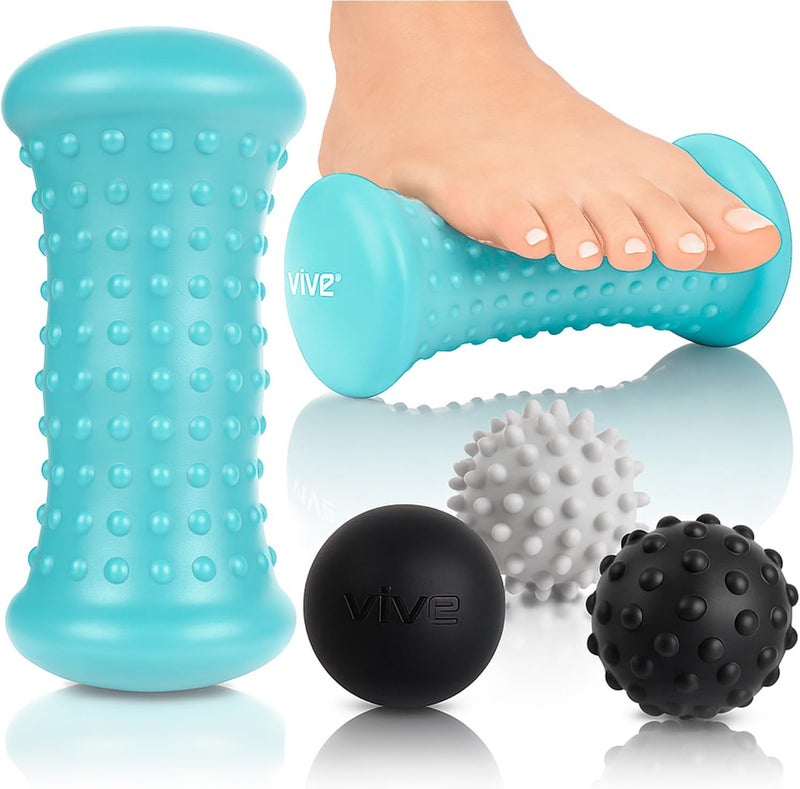 Vive Massage Ball Set 4 Piece  Plantar Fasciitis Relief Foot Pain Hot Cold Therapy  Heel Spur Sore Muscle Trigger Point Back Arm Neck Shoulder Leg Circulation Roller - Image 1