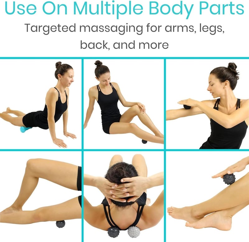 Vive Massage Ball Set 4 Piece  Plantar Fasciitis Relief Foot Pain Hot Cold Therapy  Heel Spur Sore Muscle Trigger Point Back Arm Neck Shoulder Leg Circulation Roller - Image 5
