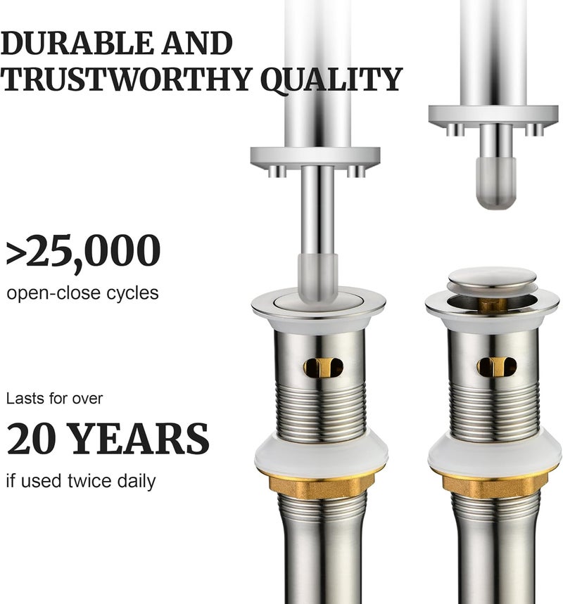 Ultimate Unicorn Pop up Sink Drain Stopper for Bathroom Vessel Vanity Sink Art Basin Brushed Nickel, Small Cap with Overflow, Metal Pop up Drain Strainer with Detachable Basket Stopper - Image 5