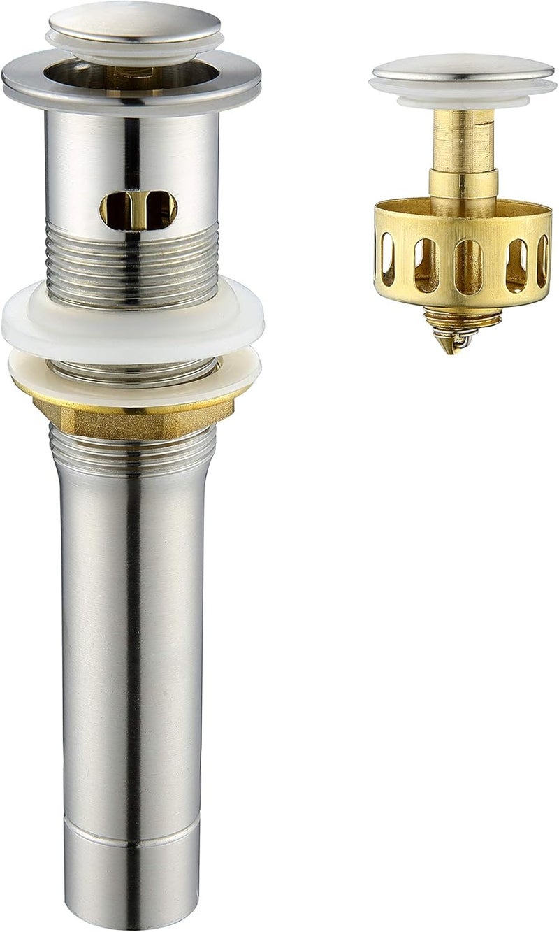 Ultimate Unicorn Pop up Sink Drain Stopper for Bathroom Vessel Vanity Sink Art Basin Brushed Nickel, Small Cap with Overflow, Metal Pop up Drain Strainer with Detachable Basket Stopper - Image 1