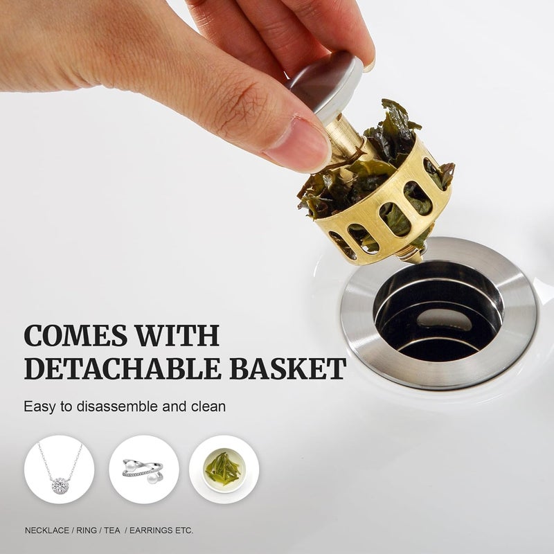 Ultimate Unicorn Pop up Sink Drain Stopper for Bathroom Vessel Vanity Sink Art Basin Brushed Nickel, Small Cap with Overflow, Metal Pop up Drain Strainer with Detachable Basket Stopper - Image 4