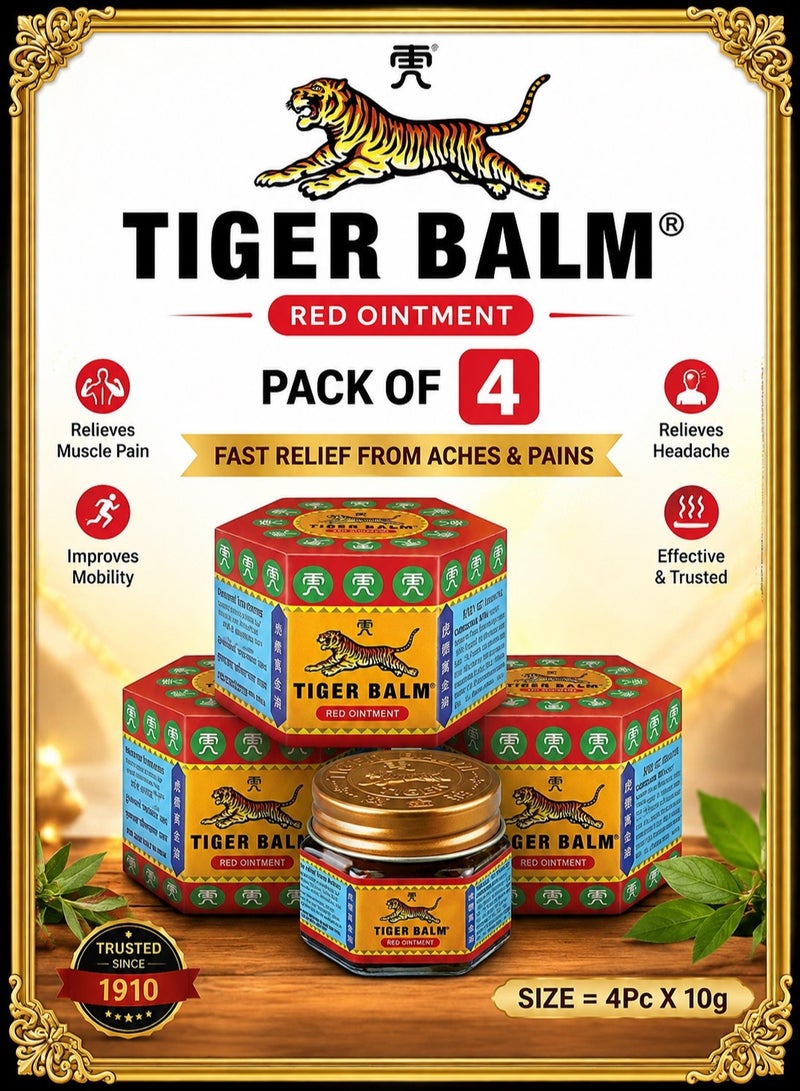 Tiger Balm Pack Of 4 Red Ointment | 4 x 10g - Image 1