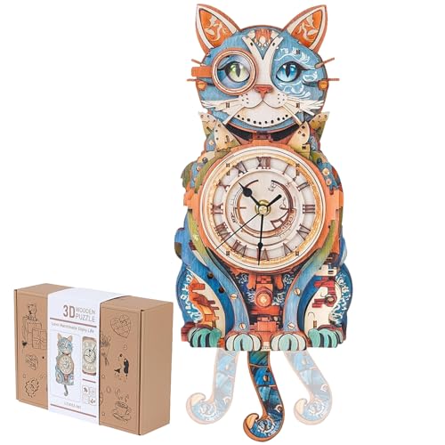 Jollitot 3D Puzzles for Adults Cute Cat Clock 3D Wooden Puzzles Cat Puzzle Clock Kits for DIY Christmas Birthday Gift for Women Mom Men Home Decor Holiday - Image 1