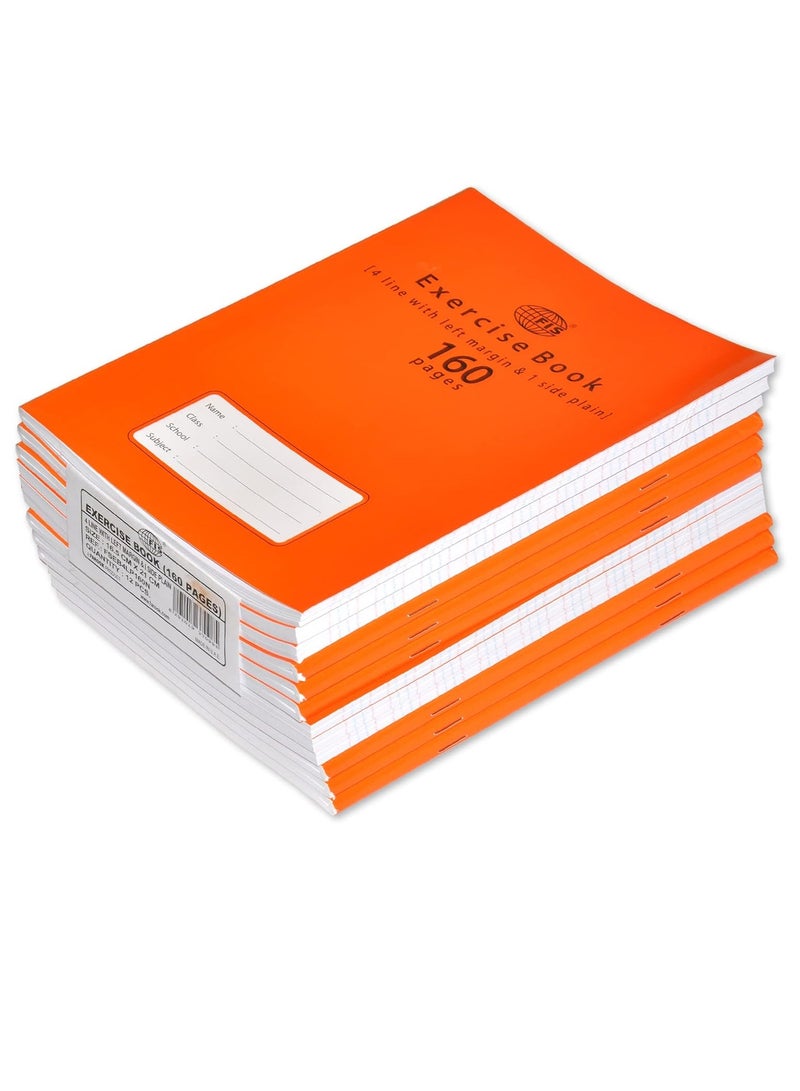 FIS Exercise Book, Size 165x210mm, 80 Sheets, 160 Pages, 4 Line with Left Margin & 1 Side Plain, Packet of 12 Pieces, Neon Orange Cover-FSEB4LP160N - Image 1