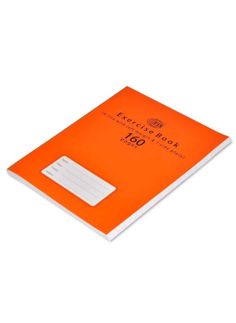 FIS Exercise Book, Size 165x210mm, 80 Sheets, 160 Pages, 4 Line with Left Margin & 1 Side Plain, Packet of 12 Pieces, Neon Orange Cover-FSEB4LP160N - Image 4