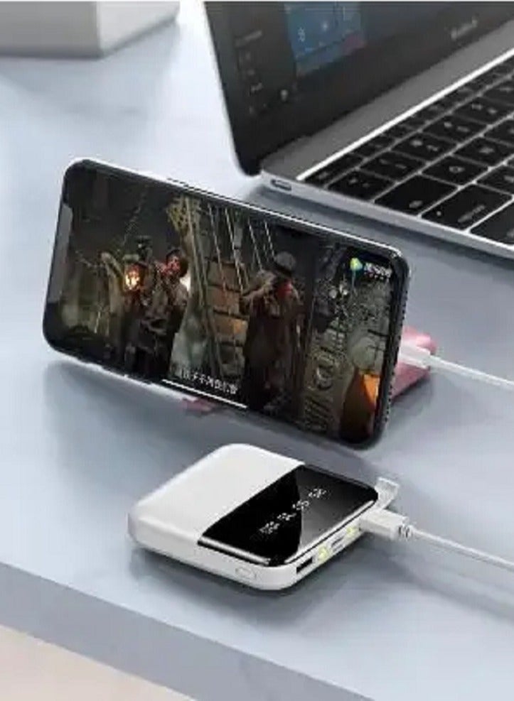 Fast Charger Power Bank 10000mAh with 1 Cable super quick charge, Portable Power Bank 2 Output 1 Input Fast Charging with LED Flashlight (White) - Image 2