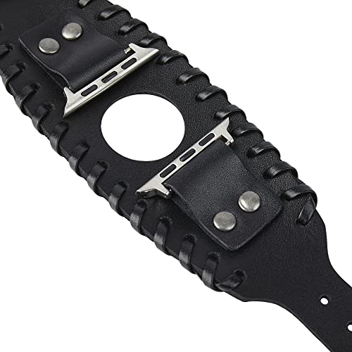 KONAFEI Compatible with Apple Watch Band 49mm 46mm 45mm 44mm 42mm 41mm 40mm 38mm iWatch Ultra Series 10/9/8/7/SE/6/5/4/3/2/1 for Men Women, Leather Handmade Cuff Bracelet Woven Vintage Strap, Black - Image 5
