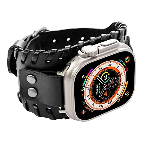 KONAFEI Compatible with Apple Watch Band 49mm 46mm 45mm 44mm 42mm 41mm 40mm 38mm iWatch Ultra Series 10/9/8/7/SE/6/5/4/3/2/1 for Men Women, Leather Handmade Cuff Bracelet Woven Vintage Strap, Black - Image 3