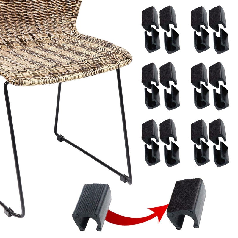 Rectangle Shaped Chair Leg Tips Caps with Felt PadsFurniture Feet Protectors Slide Smoothly No Scratches No Noise Protect Hardwood Floors Fit Diameter 10mm Metal Furniture Leg Black 24 Pack