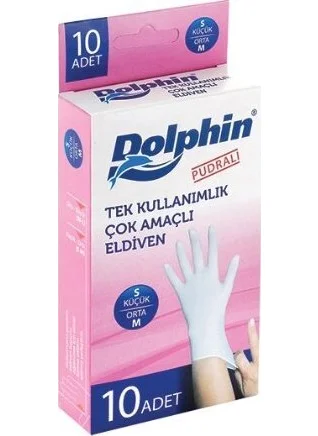 Dolphin White Latex Disposable Gloves Powdered (M) Pack of 10