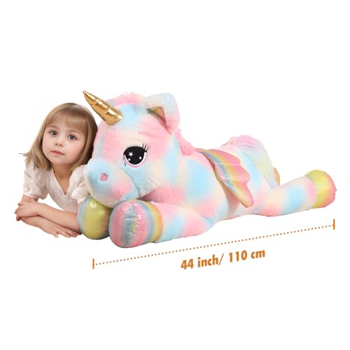 FFxiong 44 Inch Giant Color Unicorn Stuffed Animal Pillow Cute Soft Big Unicorn with Rainbow Wings Large Plush Toy Gifts for Girlfriend Girl Boy Kids Christmas Birthday Valentines - Image 5