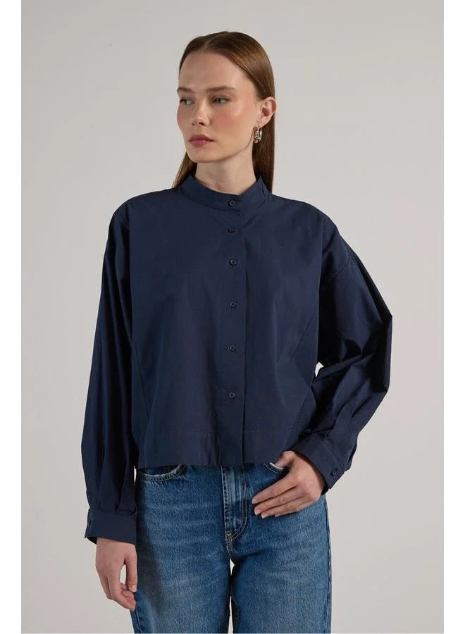 mina aise Women's Navy Blue Design Oversize Short Shirt 30019.