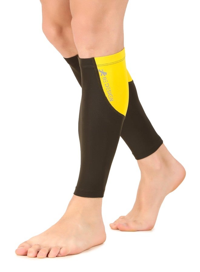 ReDesign Apparels ReDesign Compression Calf Sleeves Support, Leg Compression Sleeves for Sports, Gym, Running, Cycling, Jogging and Workout (Yellow/Olive, XL) - Image 3