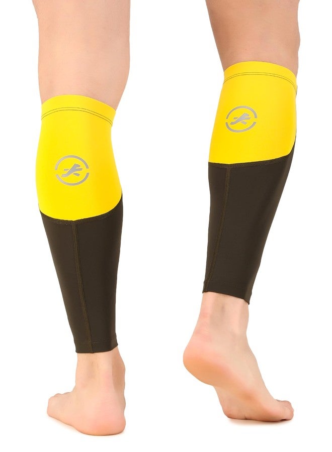 ReDesign Apparels ReDesign Compression Calf Sleeves Support, Leg Compression Sleeves for Sports, Gym, Running, Cycling, Jogging and Workout (Yellow/Olive, XL) - Image 1