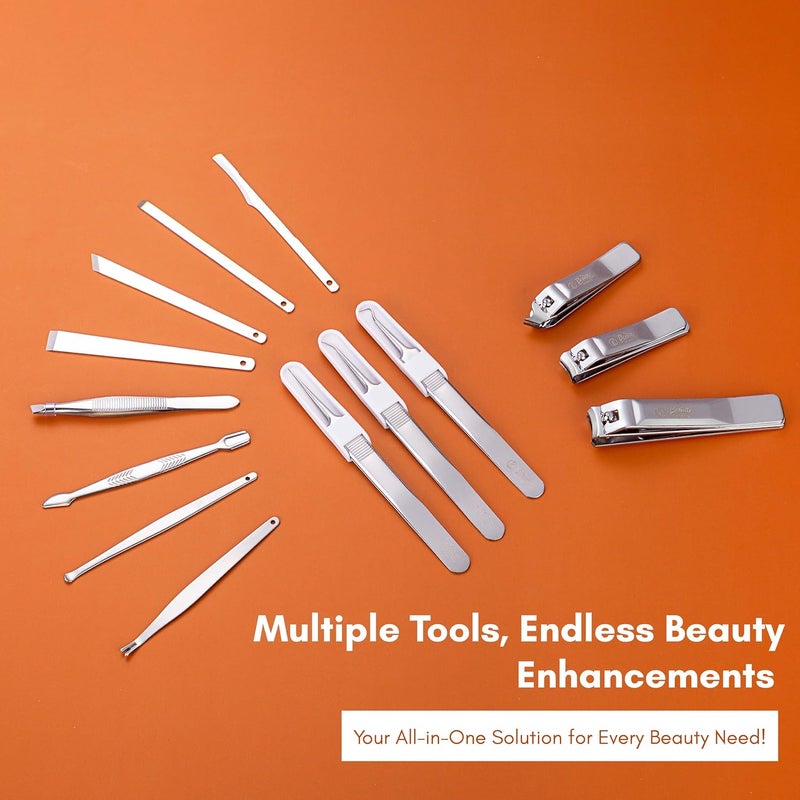 Beauté Secrets Beaut Secrets Manicure Set 22 in 1 Stainless Steel Professional Pedicure Kit Nail Scissors Grooming Kit with Mirror and Blue Leather Travel Case Double Layer Complete Nail Cutter Set for Adults Nail Care and Nail Art Grooming Kit for Men and Women Orange - Image 5