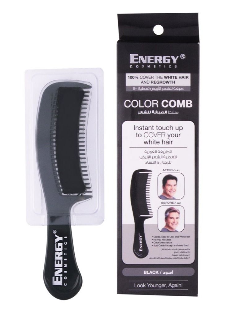 Energy Hair Color Comb – Black 10g, Instant Gray Coverage for Roots and Hairlines, Temporary Hair Dye for Men and Women