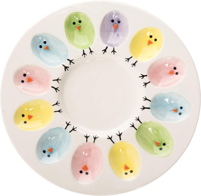 HSHQING Ceramic Deviled Egg Platter Holder Easter Chicks Plates Egg Serving Tray for Hold n Devil Dozen Eggs - Image 1