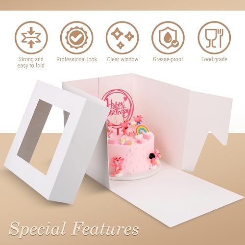 Cakebon Cake Boxes with Boards - 8 Inch Round Cake Drum White (1-pack) - Box With Window for Birthdays, Weddings and Parties - Image 4