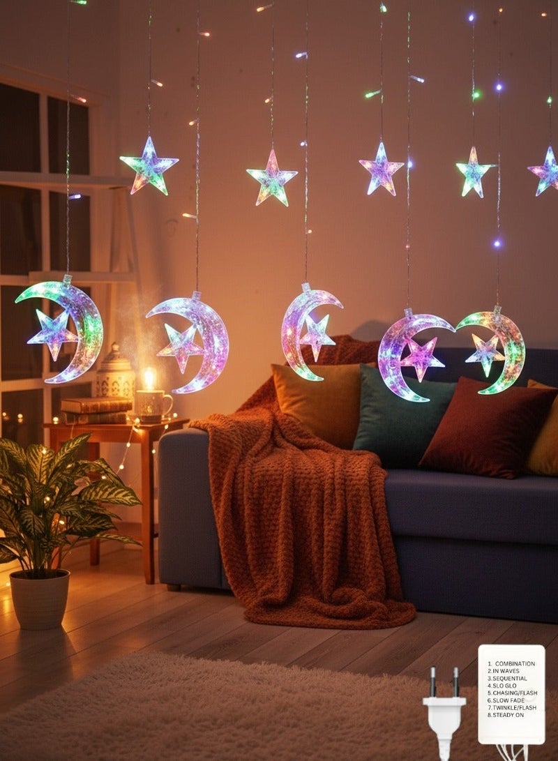MODI Ramadan Decoration Lights - 4 Meter, 8 Modes (Multicolor, 2-Pin Plug)Moon and Star LED String Lights, Hanging Fairy Lights for Eid Mubarak, Home, Window, Balcony & Indoor/Outdoor Festive Decor - Image 3
