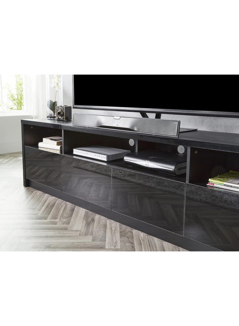 MMT Furniture RGB LED TV Stand Cabinet Unit with LED Lights -TV Console & Entertainment Unit with Storage - Gloss Finish - Modern TV Shelf Desk for up to 85 inches LED LCD Plasma Flat Screens(Black) - Image 4