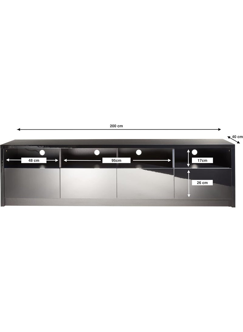 MMT Furniture RGB LED TV Stand Cabinet Unit with LED Lights -TV Console & Entertainment Unit with Storage - Gloss Finish - Modern TV Shelf Desk for up to 85 inches LED LCD Plasma Flat Screens(Black) - Image 3