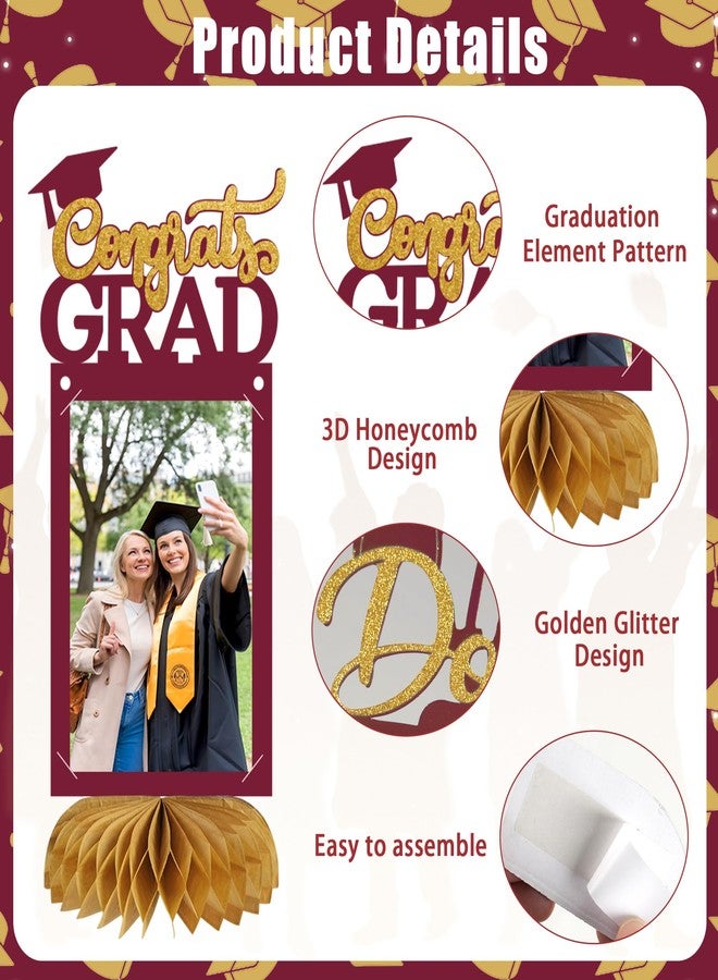 kockuu 8pcs Graduation Decorations Class of 2026 Table Centerpieces, Congrats Glitter Grad Honeycomb Centerpieces for Photo Tables Toppers 2026 Graduation Party Decor (Maroon Gold) - Image 5