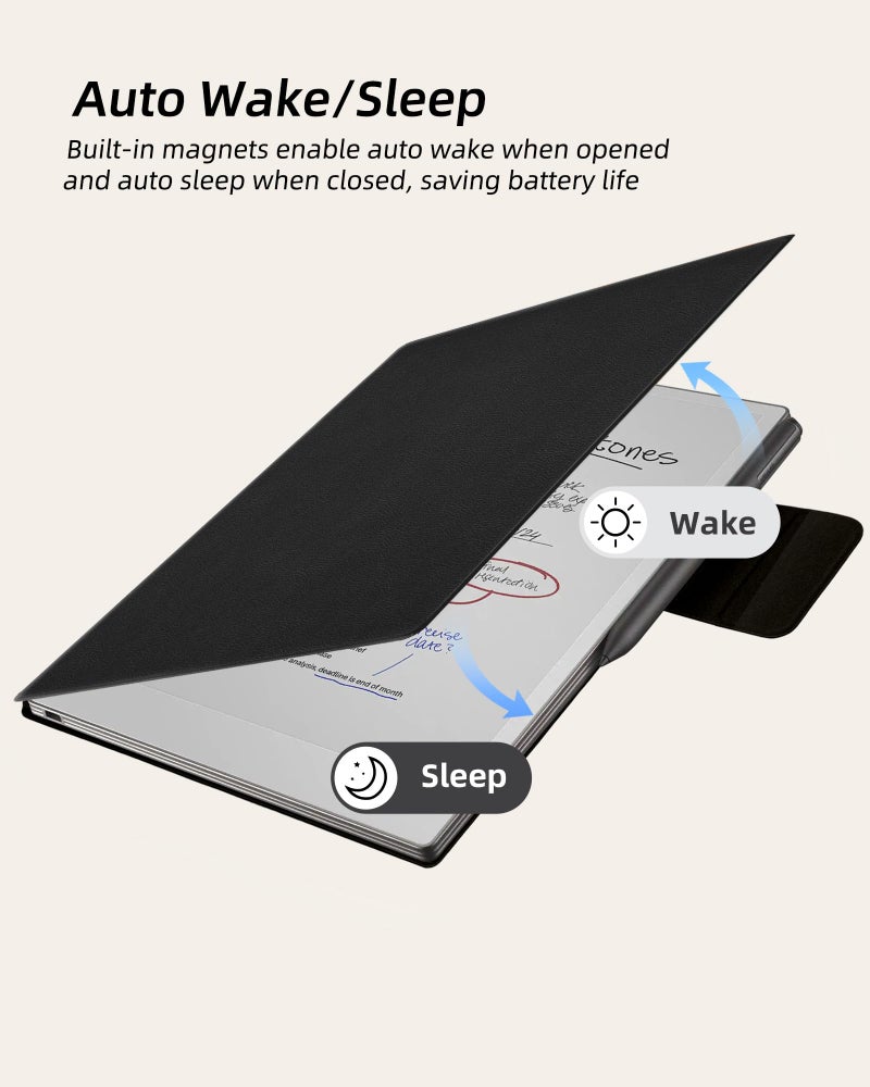 WALNEW Case for Remarkable Paper Pro,Magnetic Slim Book Folio Cover with Pen Clasp, Auto Sleep/Wake Protective Cover for Remarkable Paper Pro 11.8" (2024 Released),Black - Image 5