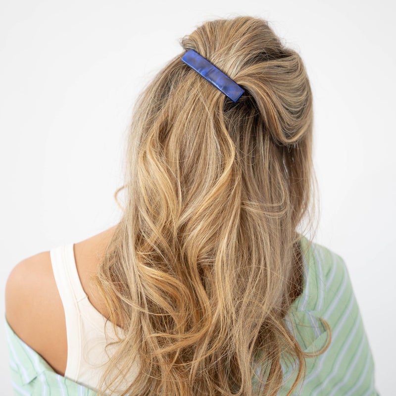 France Luxe Navy Blue Hair Barrette for Thin Hair, Classic Rectangle French Barrette for Women, Lightweight and Comfortable, Strong Hold, Nacro Ocean | France Luxe - Image 3